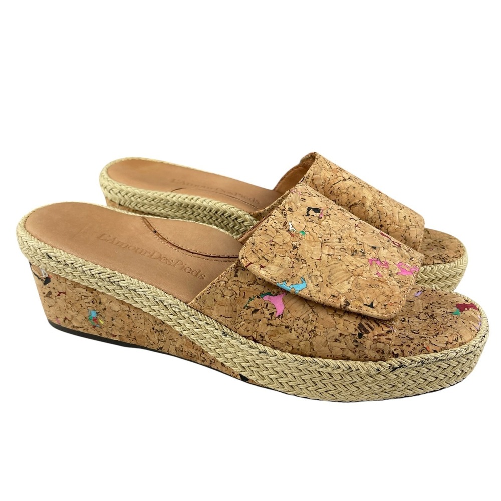 L'Amour Des Pieds Women's Jehanna Wedge Slide Sandals 9M Cork Platform Slip On